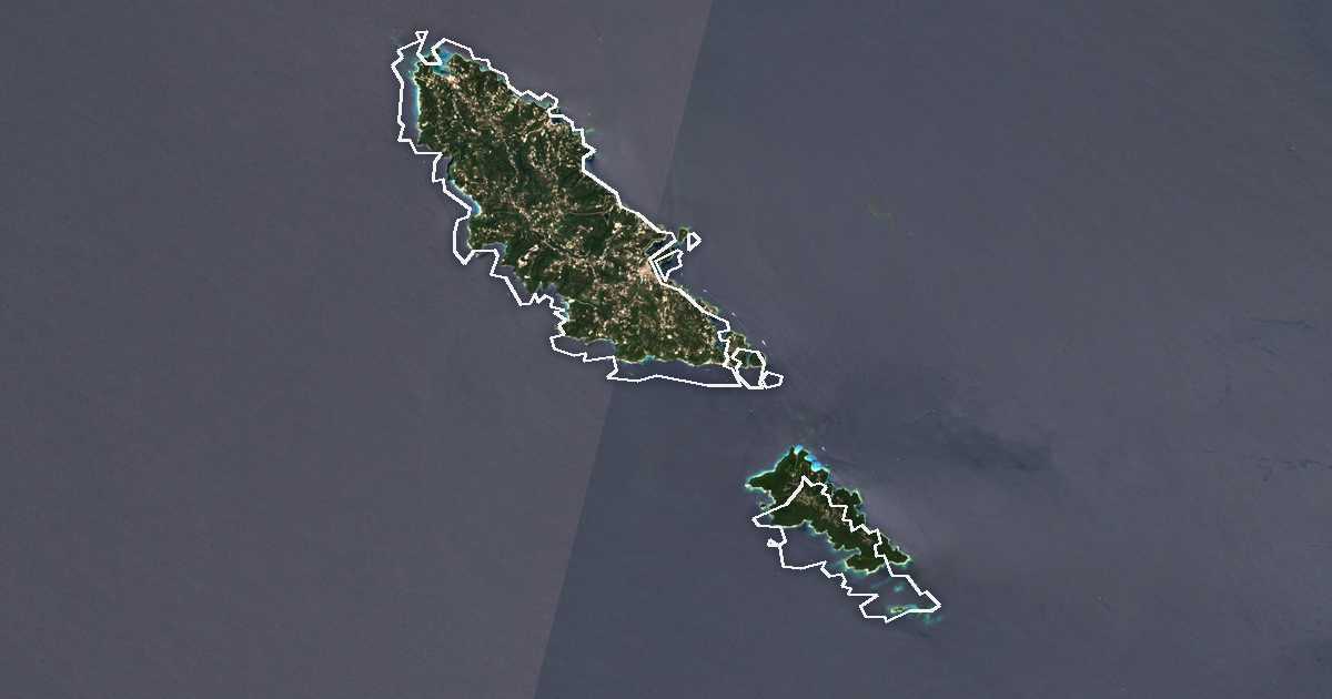 Satellitenbild mit eingezeichneter Grenze: Paxi