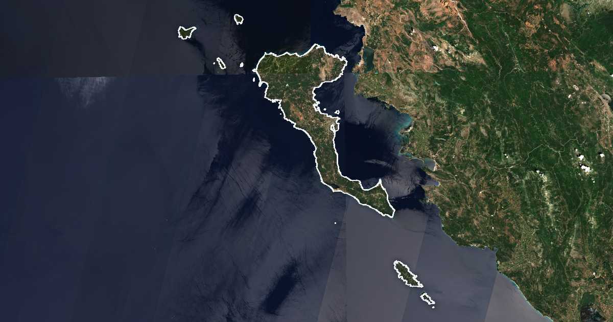 Satellitenbild mit eingezeichneter Grenze: Kerkyra
