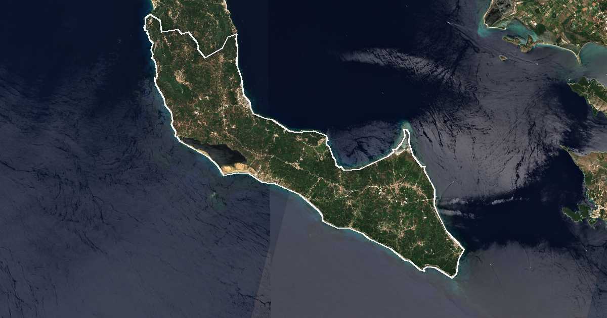 Satellitenbild mit eingezeichneter Grenze: Notia Kerkyra