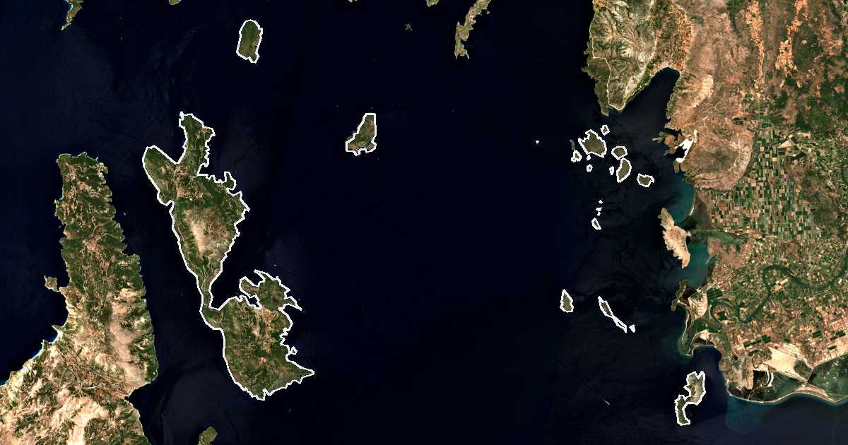Satellitenbild mit eingezeichneter Grenze: Ithaka