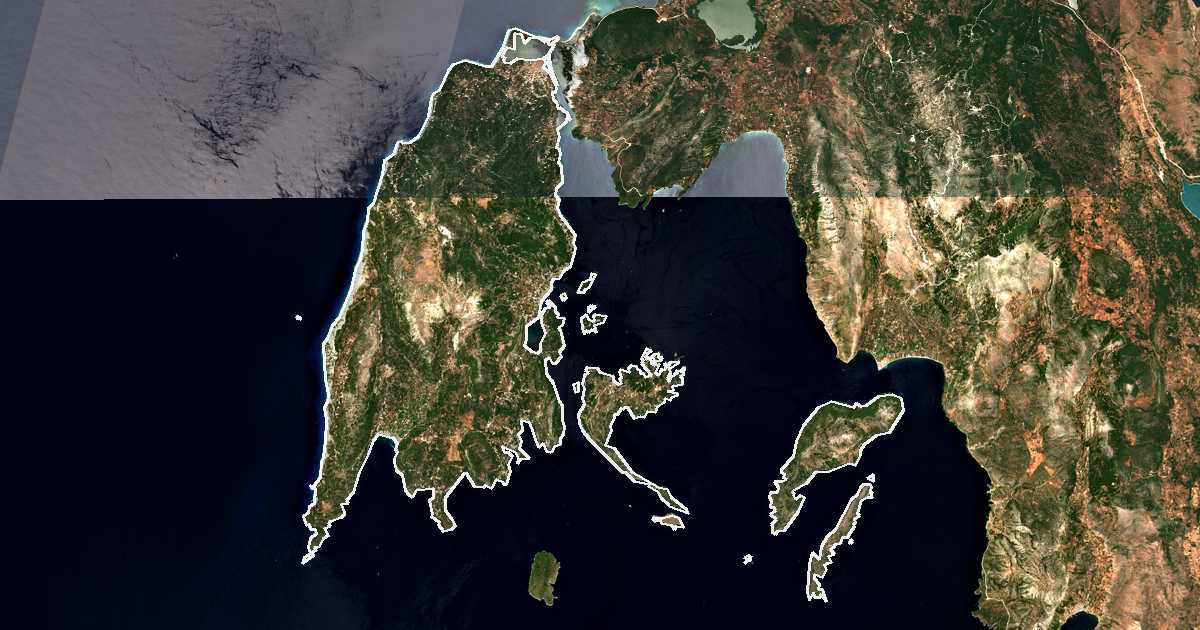 Satellitenbild mit eingezeichneter Grenze: Lefkada
