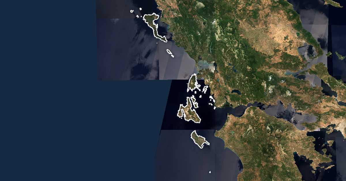 Satellitenbild mit eingezeichneter Grenze: Ionische Inseln