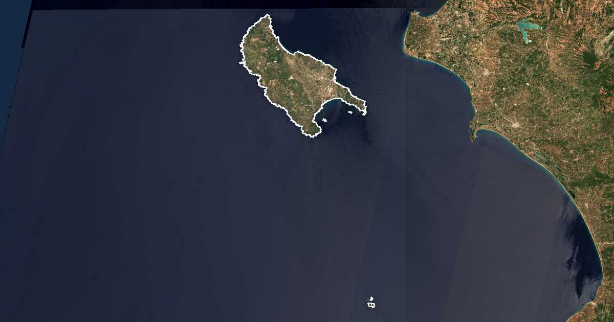 Satellitenbild mit eingezeichneter Grenze: Zakynthos