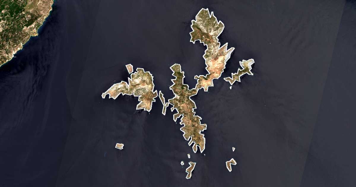Satellitenbild mit eingezeichneter Grenze: Dímos Foúrnon Korseón