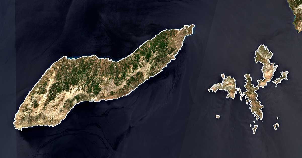 Satellitenbild mit eingezeichneter Grenze: Ikaria