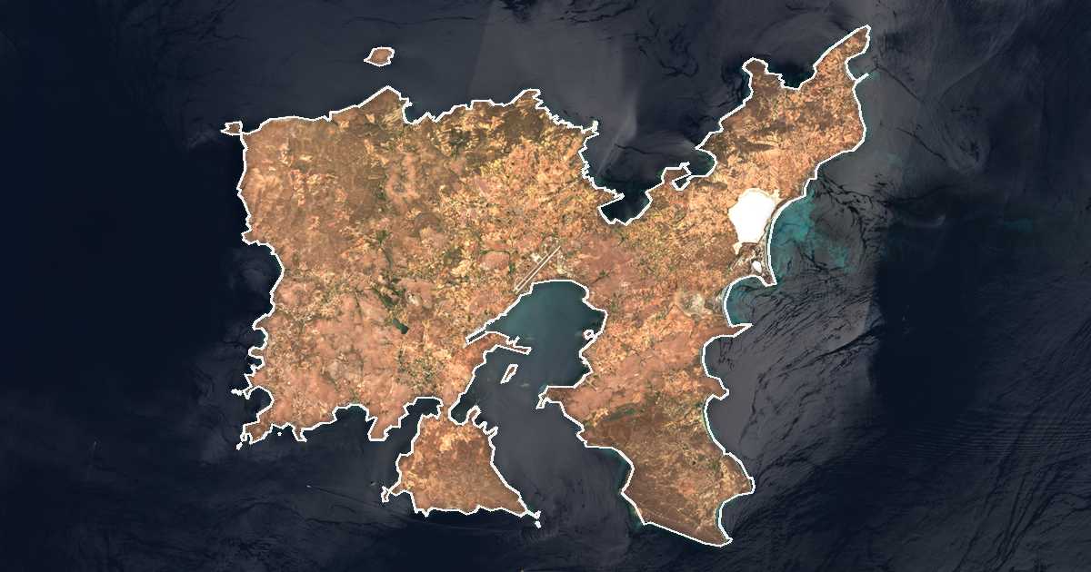 Satellitenbild mit eingezeichneter Grenze: Verwaltungsgliederung von Limnos