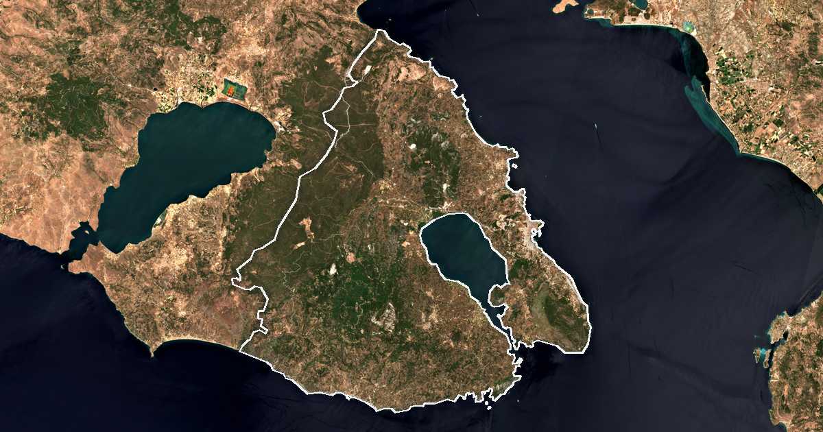 Satellitenbild mit eingezeichneter Grenze: Mytilini