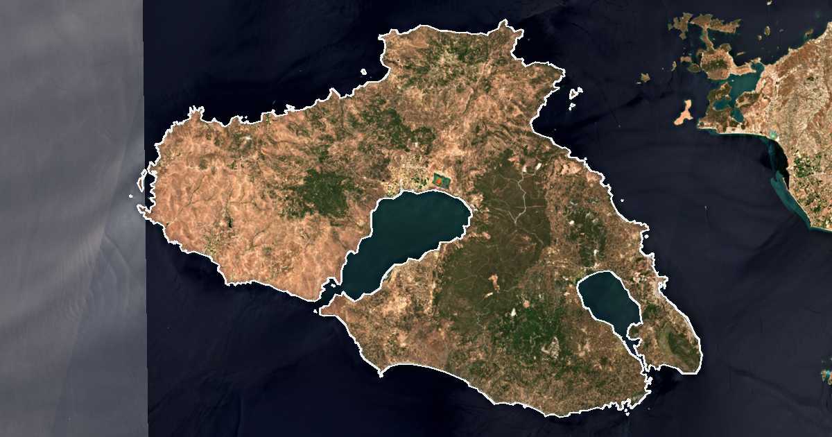 Satellitenbild mit eingezeichneter Grenze: Lesbos