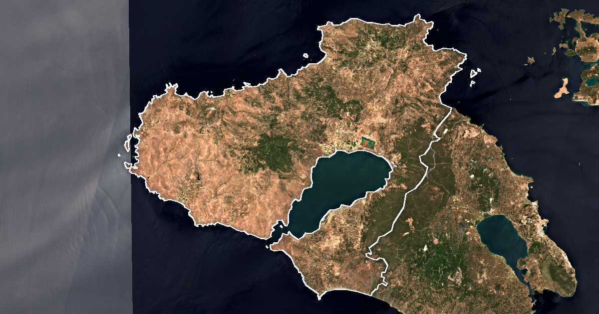 Satellitenbild mit eingezeichneter Grenze: Dytiki Lesvos