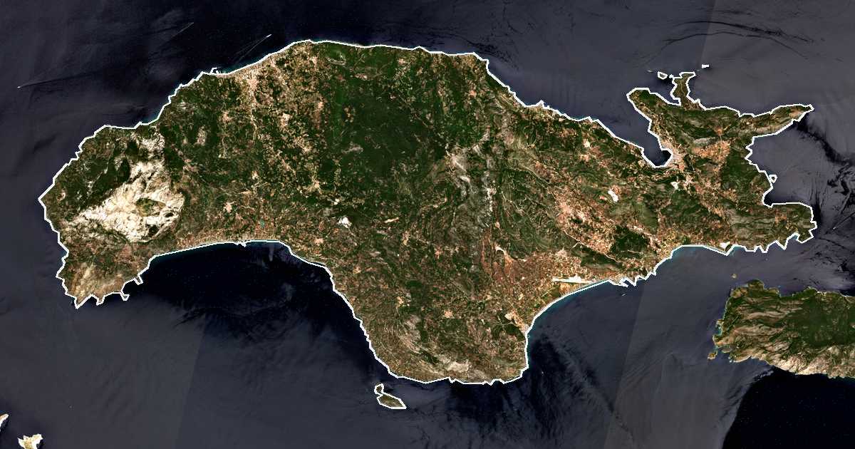 Satellitenbild mit eingezeichneter Grenze: Samos