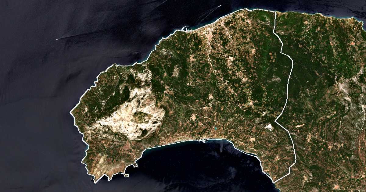 Satellitenbild mit eingezeichneter Grenze: Dytiki Samos