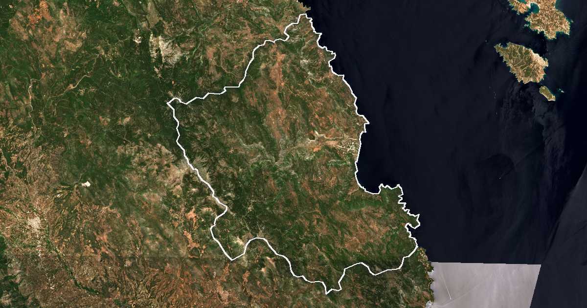 Satellitenbild mit eingezeichneter Grenze: Notia Kynouria