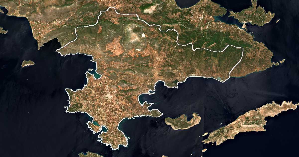 Satellitenbild mit eingezeichneter Grenze: Ermionida