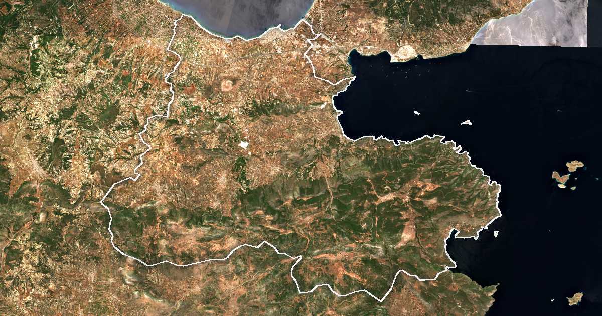 Satellitenbild mit eingezeichneter Grenze: Korinth