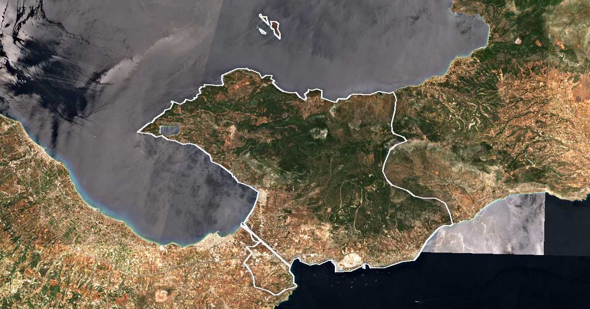 Satellitenbild mit eingezeichneter Grenze: Loutraki-Perachora-Agii Theodori