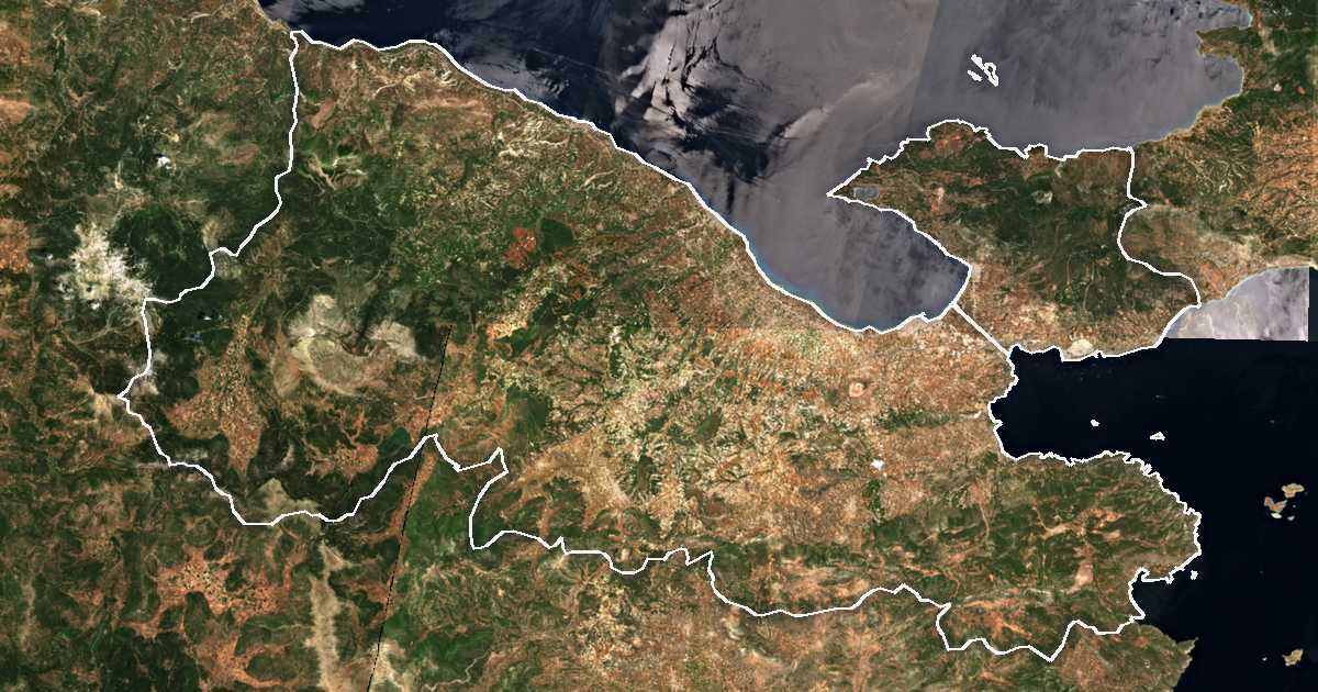 Satellitenbild mit eingezeichneter Grenze: Korinthia