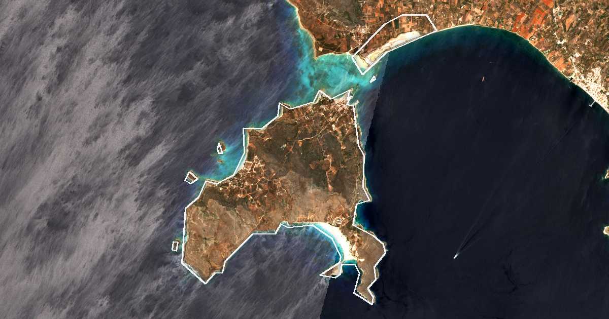 Satellitenbild mit eingezeichneter Grenze: Elafonisos