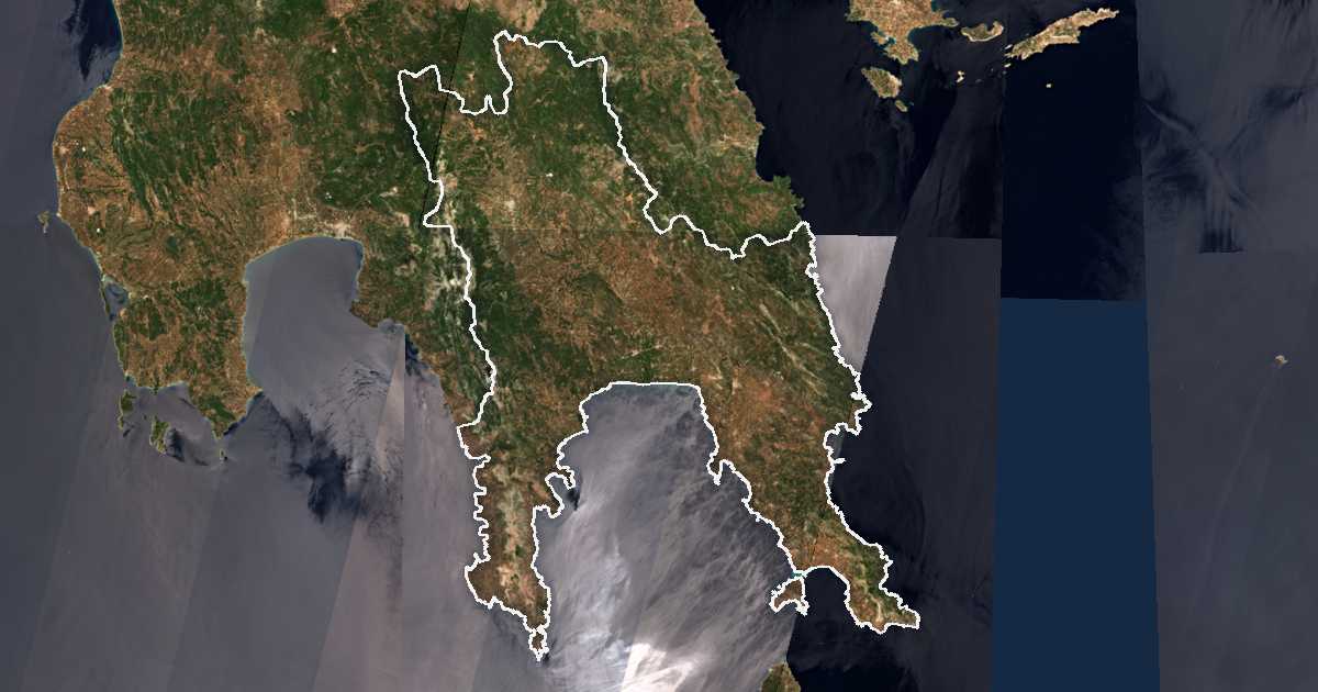 Satellitenbild mit eingezeichneter Grenze: Lakonien