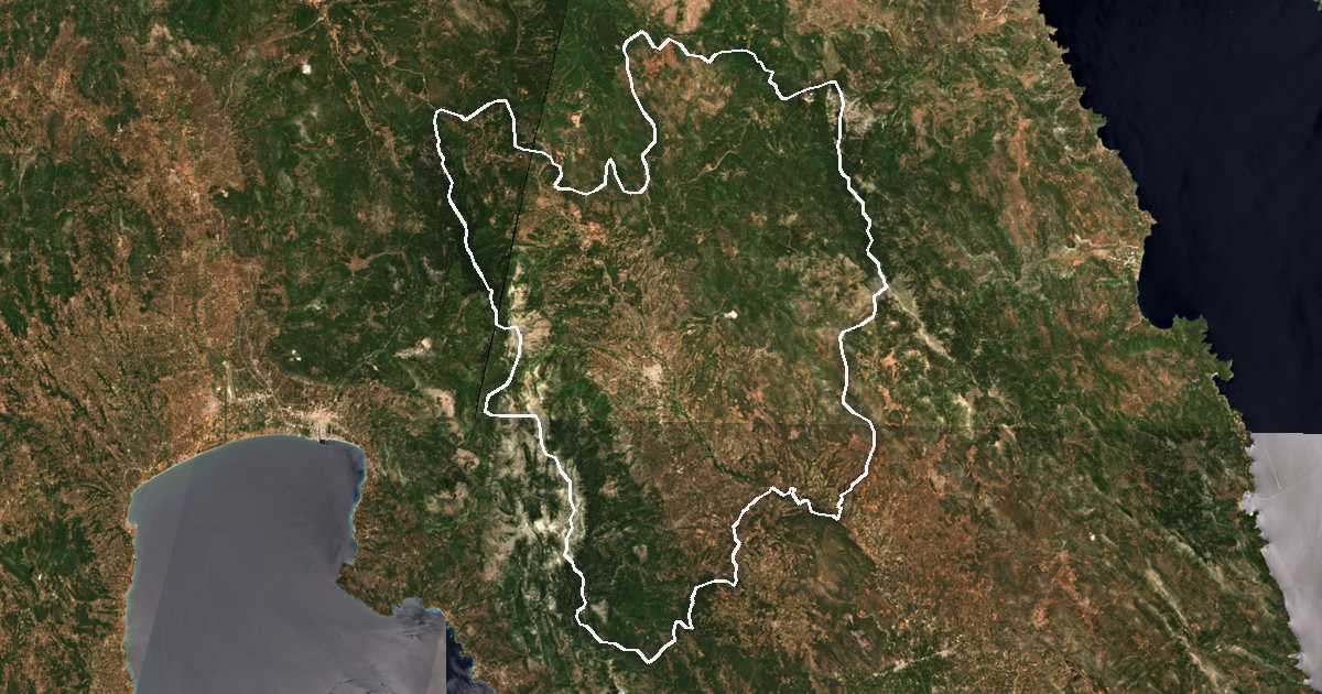 Satellitenbild mit eingezeichneter Grenze: Sparta