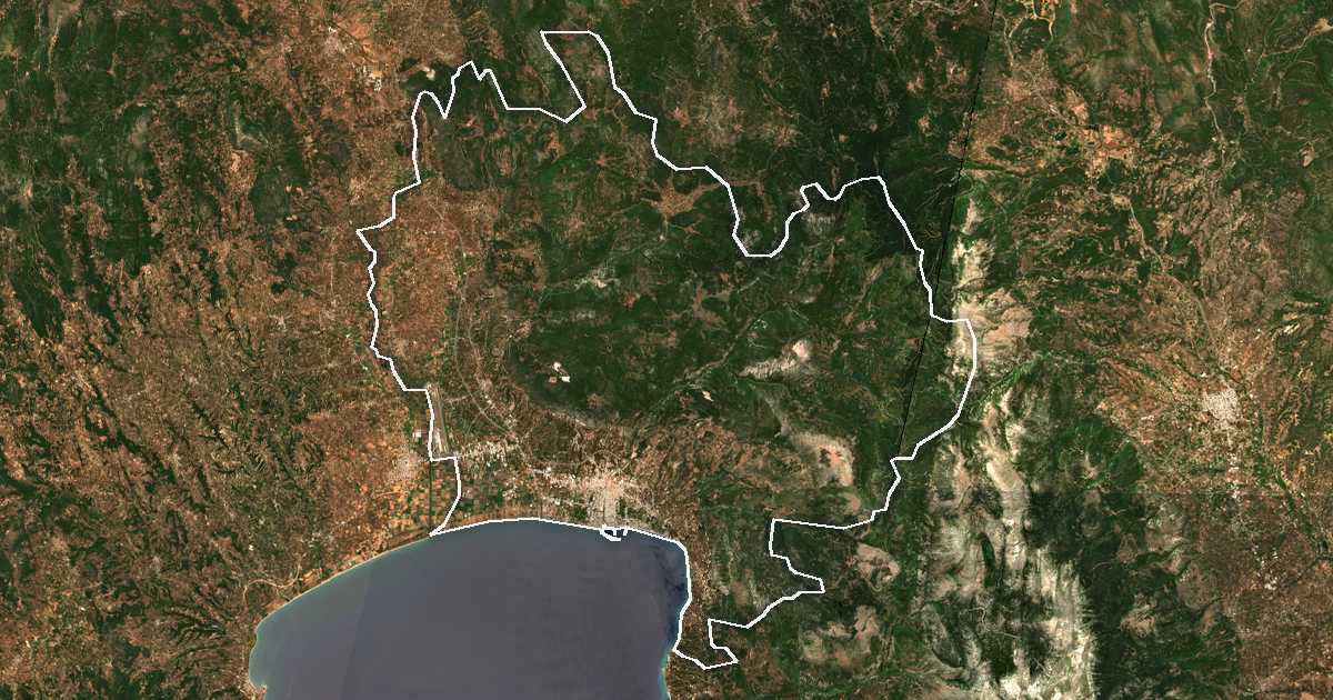 Satellitenbild mit eingezeichneter Grenze: Kalamata