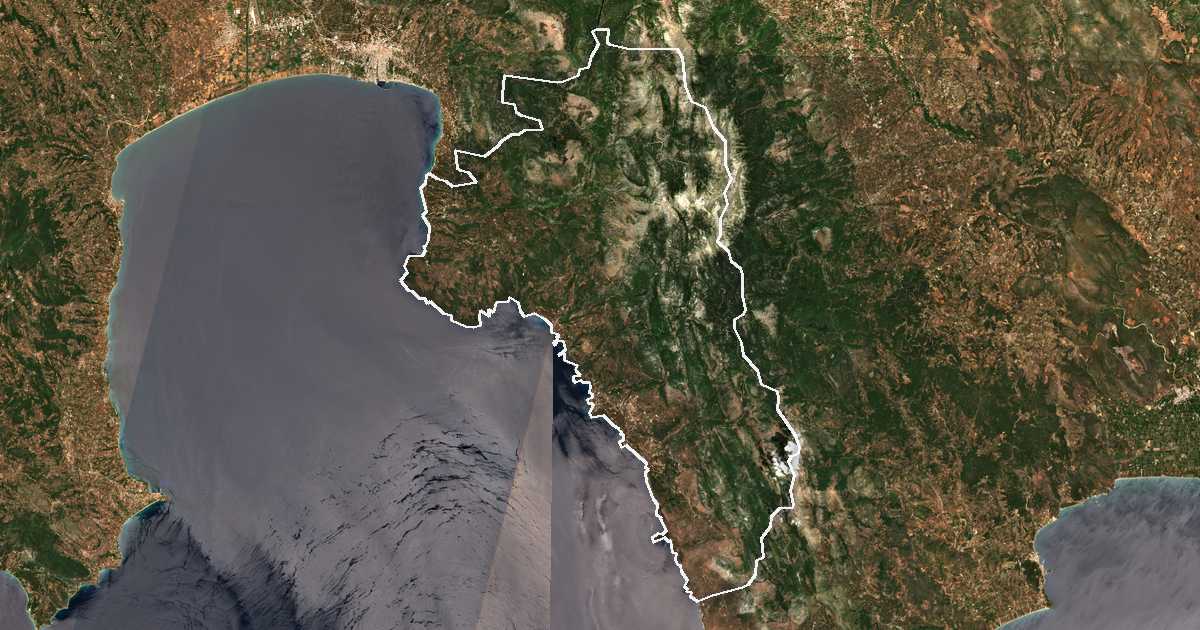 Satellitenbild mit eingezeichneter Grenze: Dytiki Mani