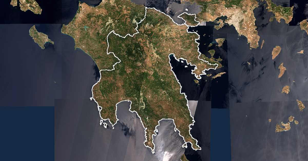 Satellitenbild mit eingezeichneter Grenze: Peloponnes