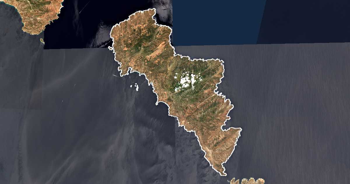 Satellitenbild mit eingezeichneter Grenze: Andros