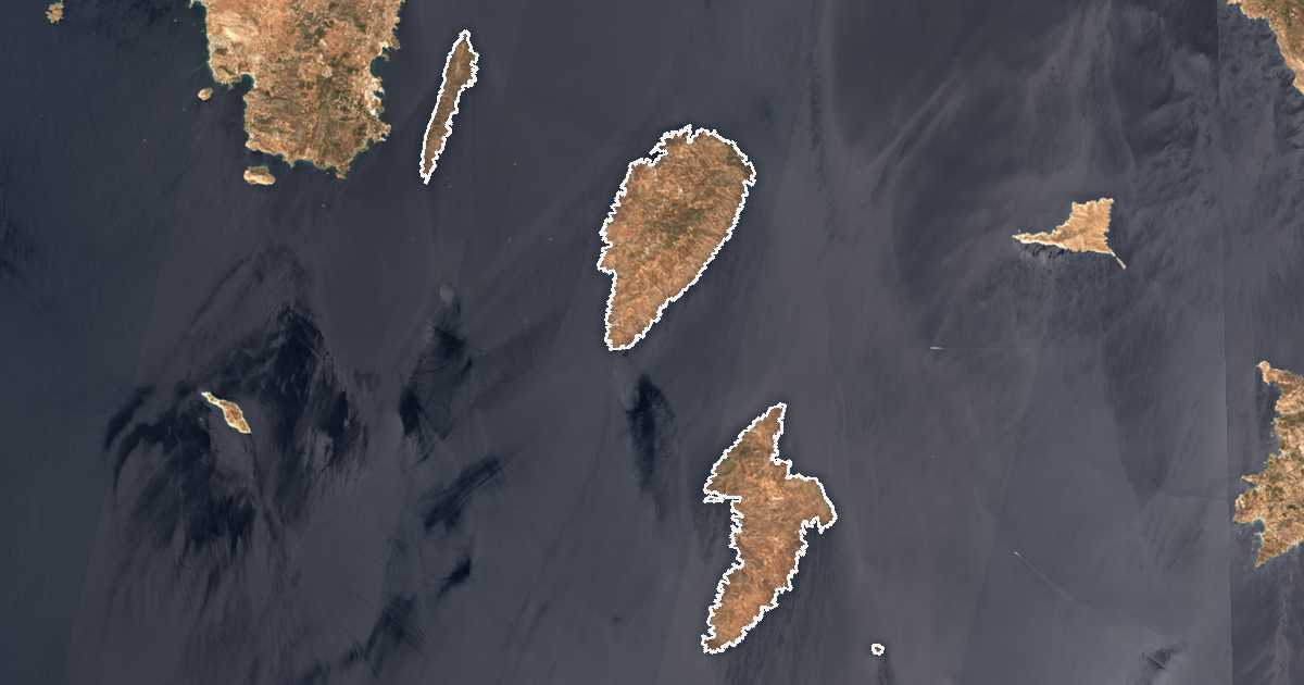 Satellitenbild mit eingezeichneter Grenze: Kea-Kythnos