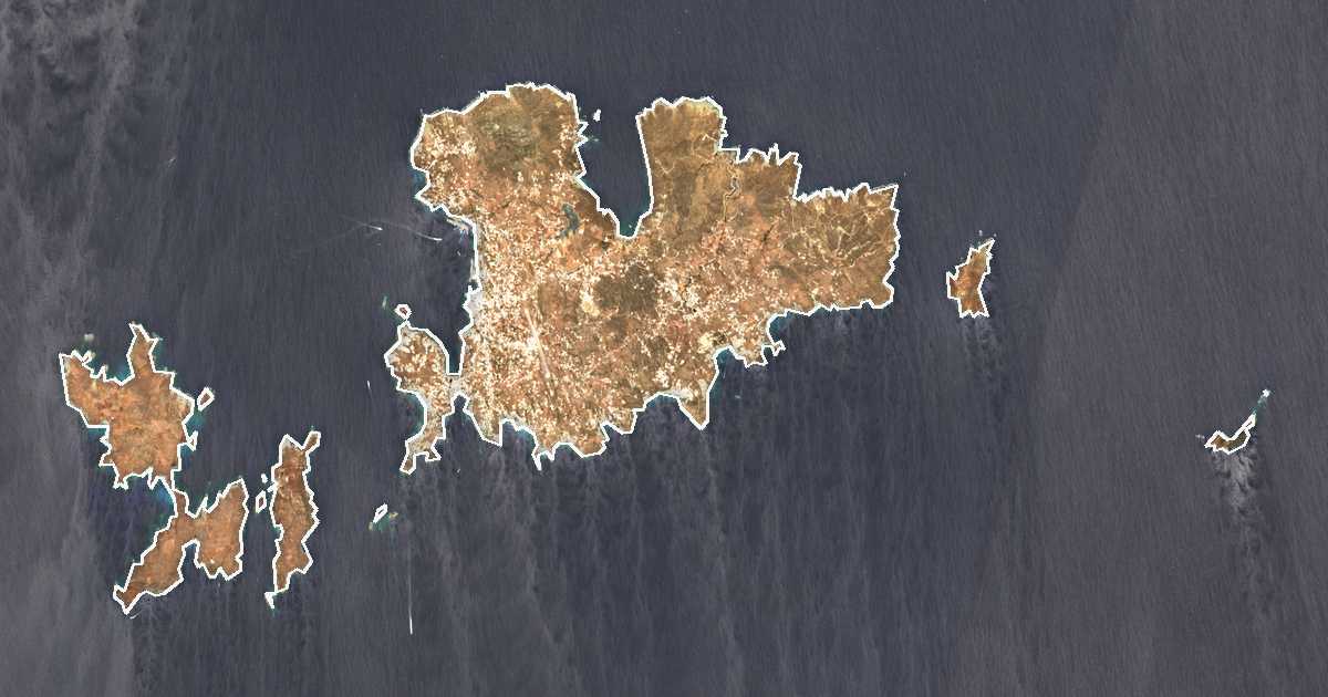 Satellitenbild mit eingezeichneter Grenze: Mykonos