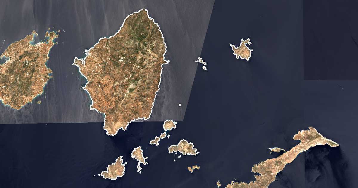 Satellitenbild mit eingezeichneter Grenze: Naxos und Kleine Kykladen