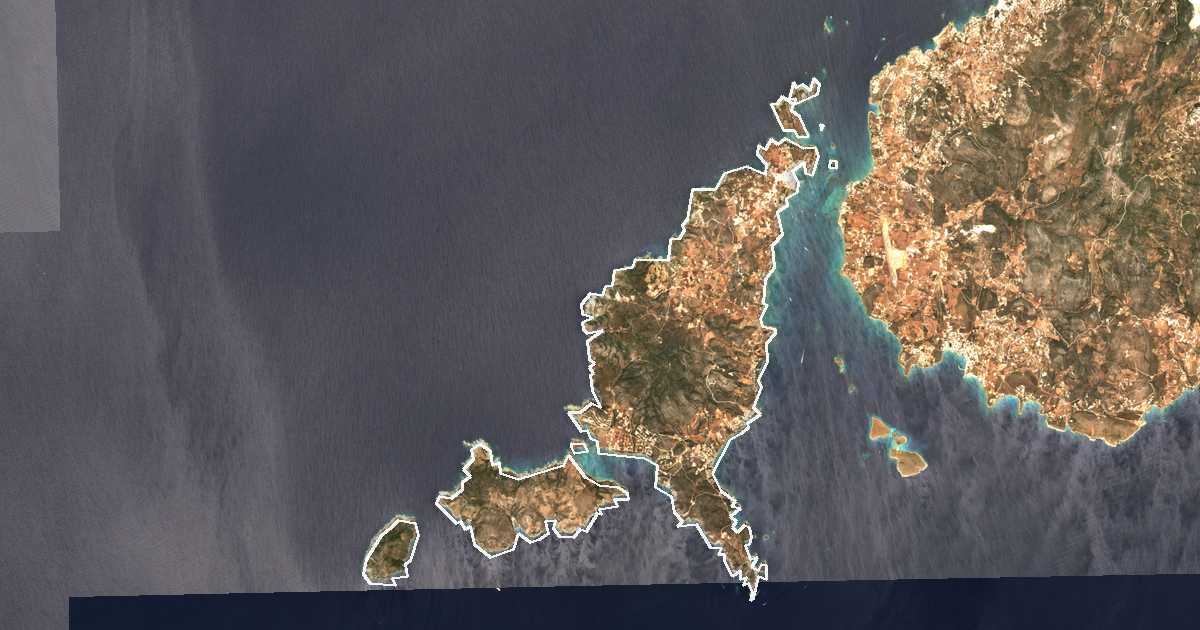 Satellitenbild mit eingezeichneter Grenze: Andiparos