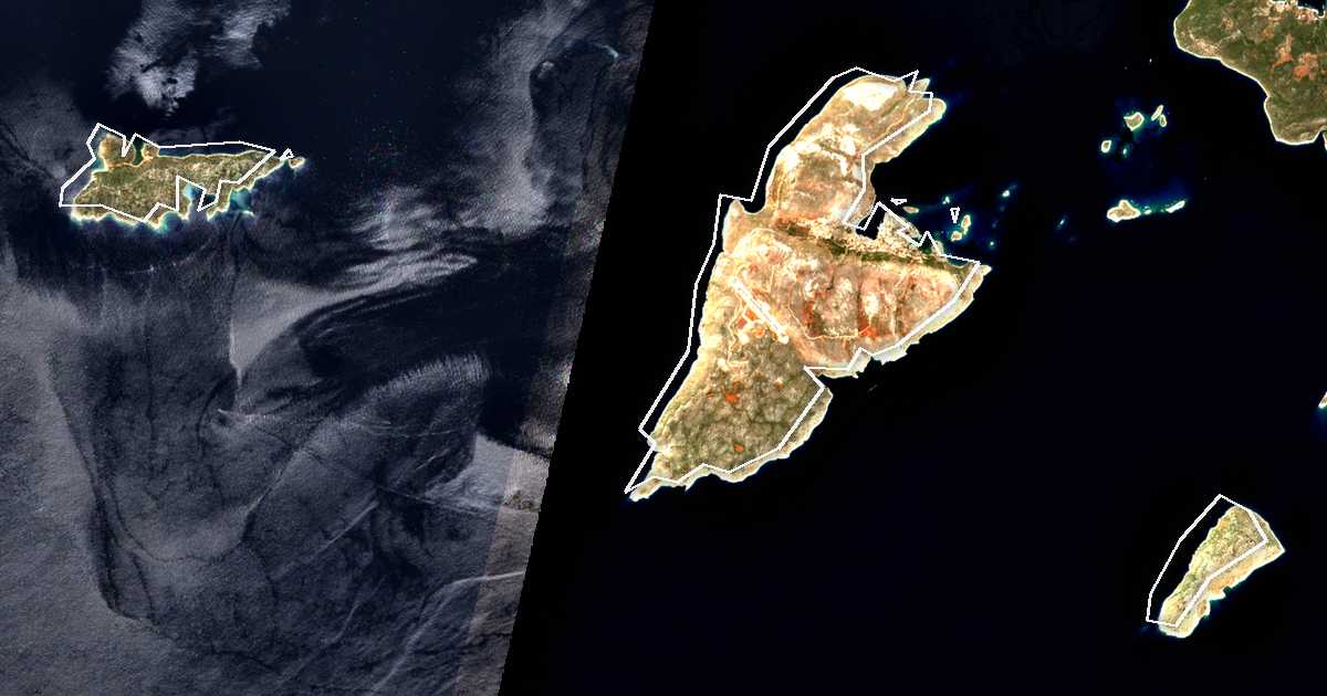 Satellitenbild mit eingezeichneter Grenze: Kastelorizo