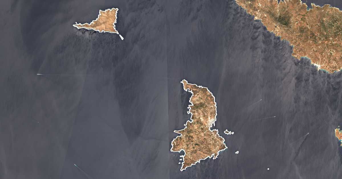 Satellitenbild mit eingezeichneter Grenze: Syros