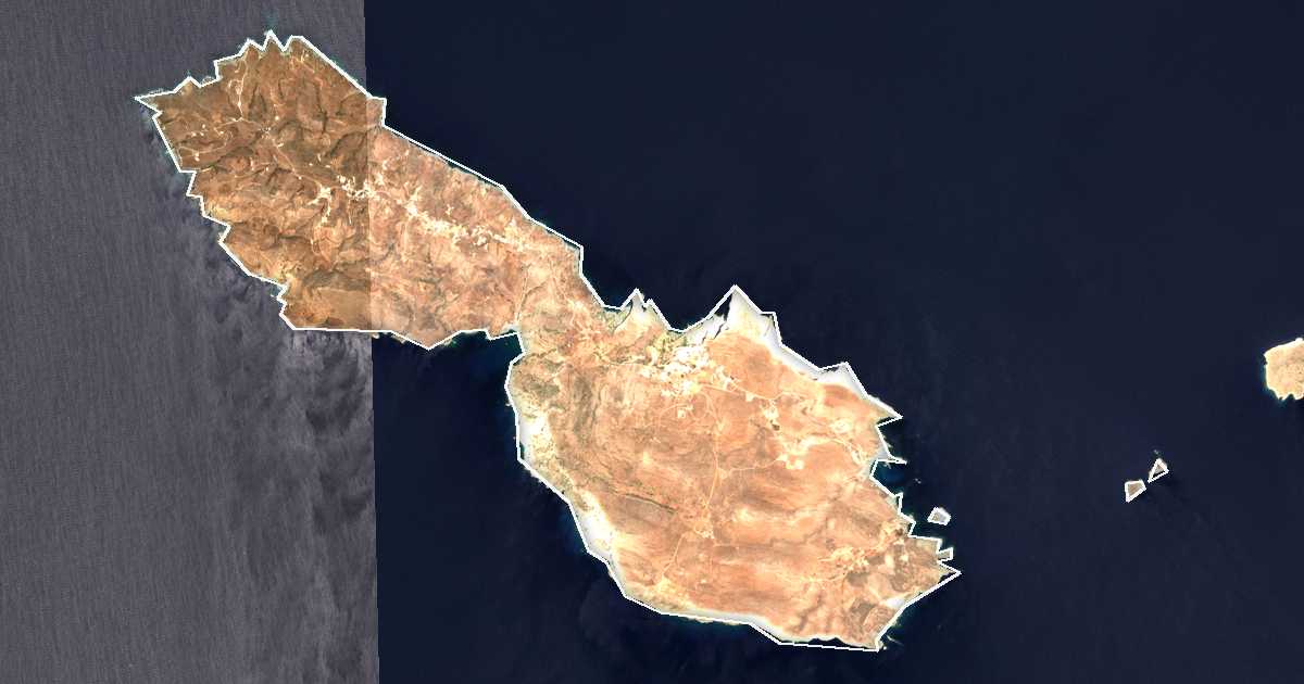 Satellitenbild mit eingezeichneter Grenze: Dímos Folegándrou