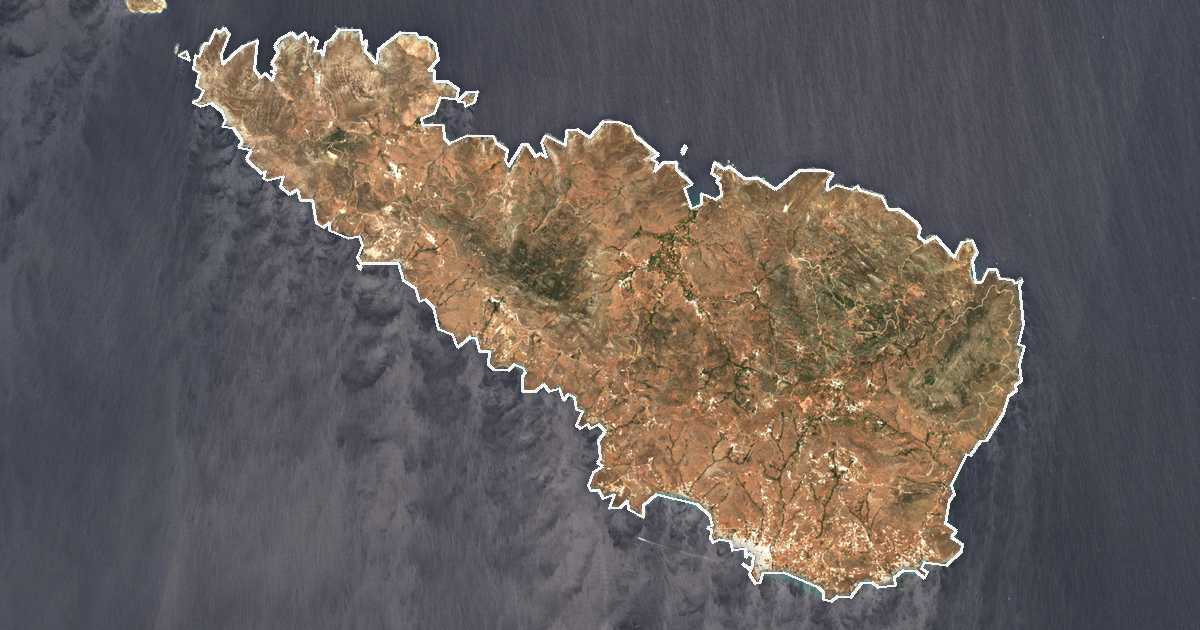 Satellitenbild mit eingezeichneter Grenze: Tinos