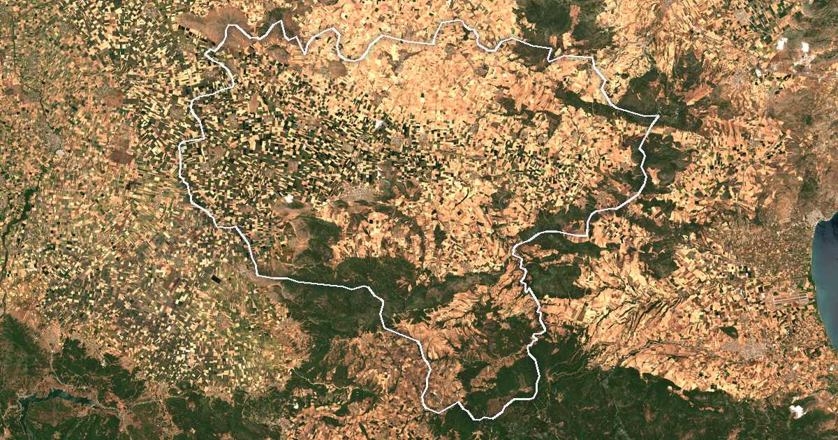 Satellitenbild mit eingezeichneter Grenze: Dímos Farsálon