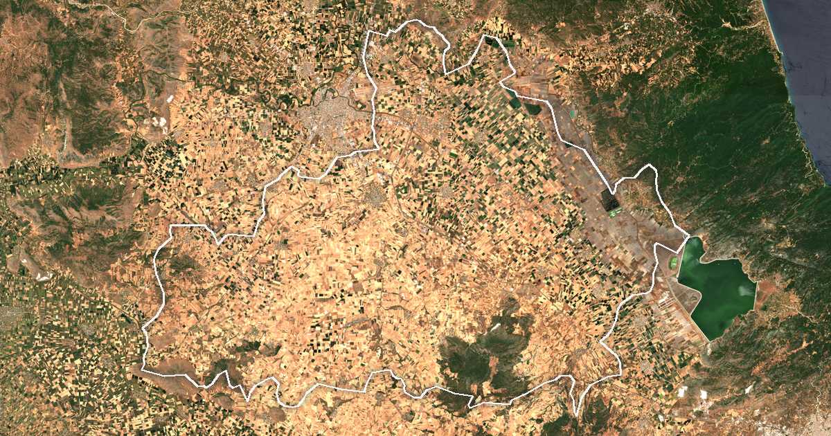 Satellitenbild mit eingezeichneter Grenze: Kileler