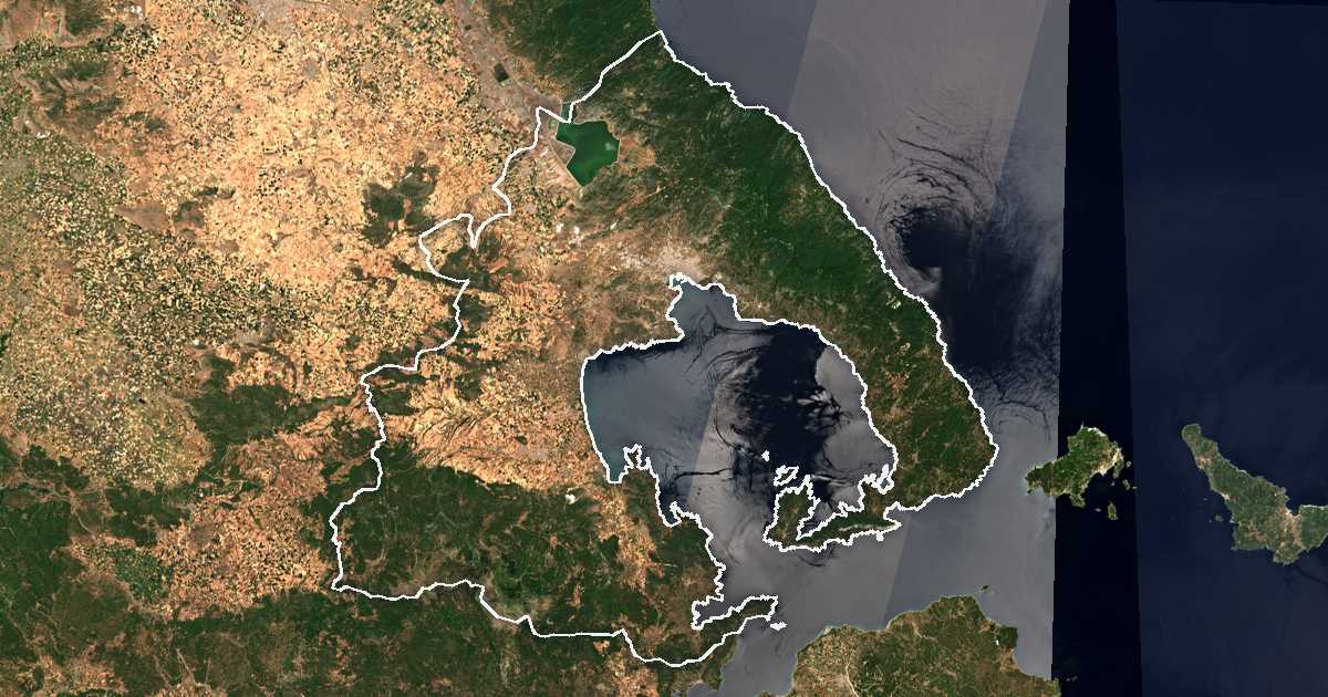 Satellitenbild mit eingezeichneter Grenze: Magnisia