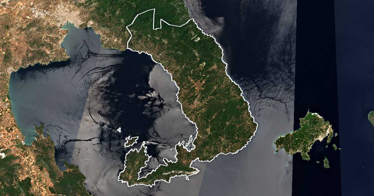 Satellitenbild mit eingezeichneter Grenze: Notio Pilio