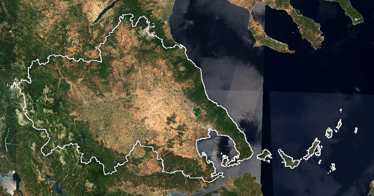 Satellitenbild mit eingezeichneter Grenze: Thessalien