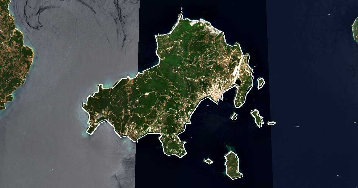Satellitenbild mit eingezeichneter Grenze: Skiathos