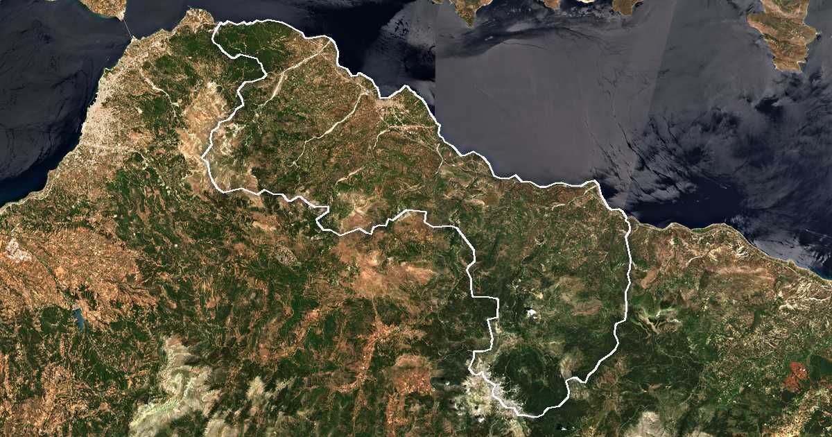 Satellitenbild mit eingezeichneter Grenze: Egialia