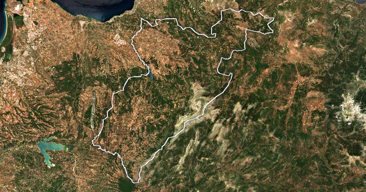 Satellitenbild mit eingezeichneter Grenze: Erymanthos