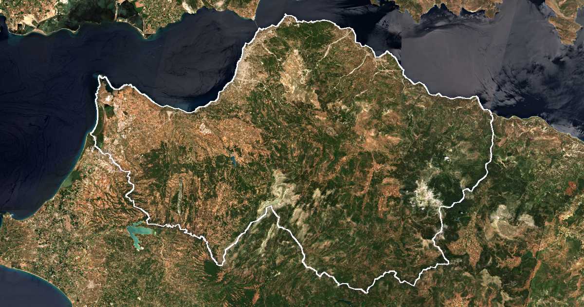 Satellitenbild mit eingezeichneter Grenze: Achaia