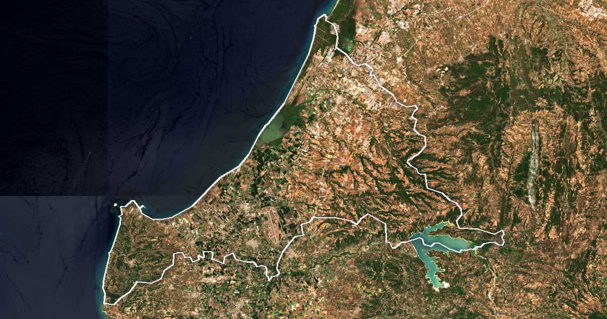 Satellitenbild mit eingezeichneter Grenze: Andravida-Kyllini
