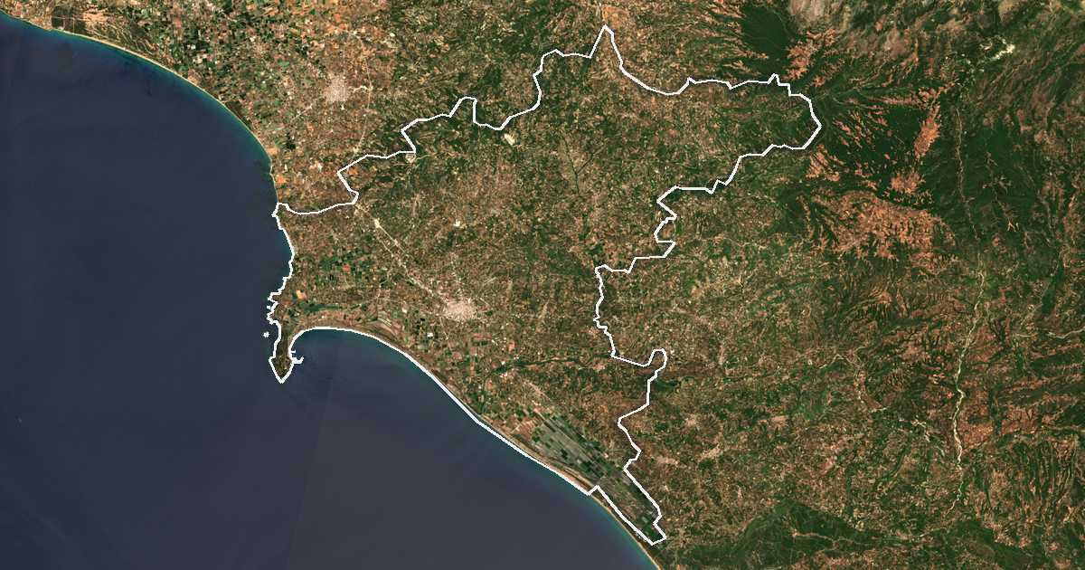 Satellitenbild mit eingezeichneter Grenze: Dímos Pýrgou