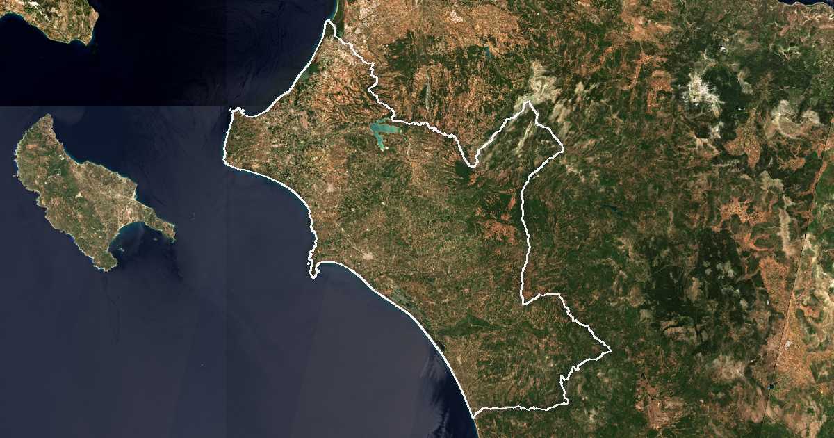 Satellitenbild mit eingezeichneter Grenze: Elis