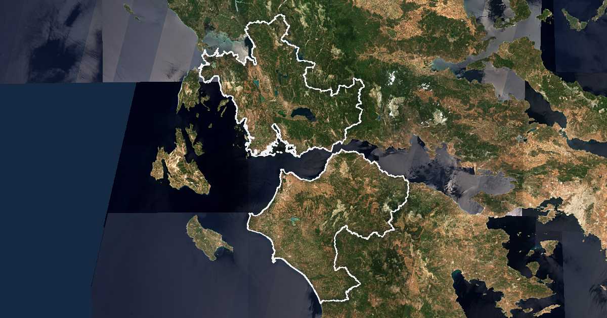 Satellitenbild mit eingezeichneter Grenze: Westgriechenland