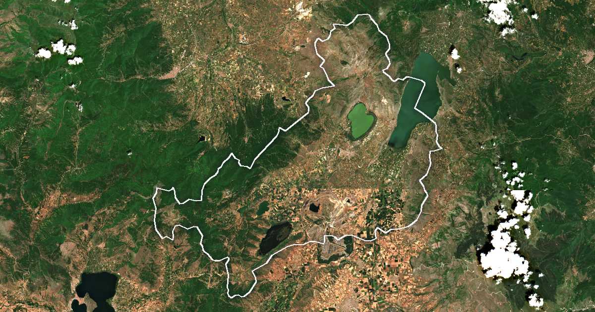 Satellitenbild mit eingezeichneter Grenze: Dímos Amyntaíou