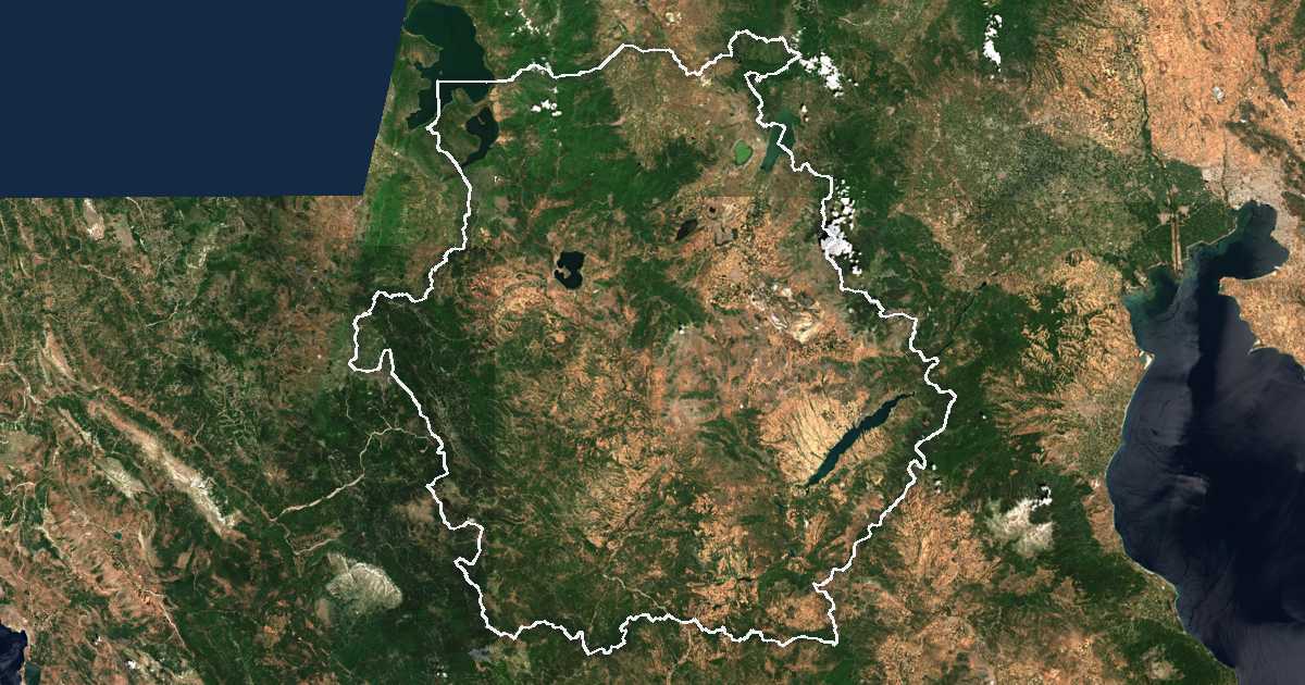 Satellitenbild mit eingezeichneter Grenze: Westmakedonien